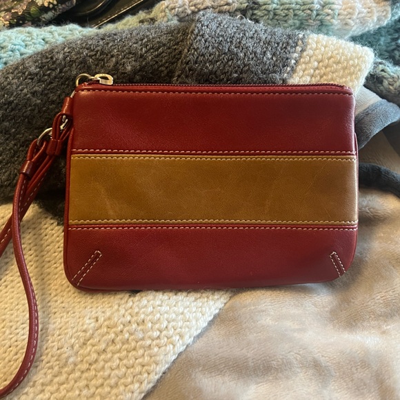 Coach Vintage Rugby Stripe Leather Wristlet – Brown/Red – 2003 - Picture 2 of 7